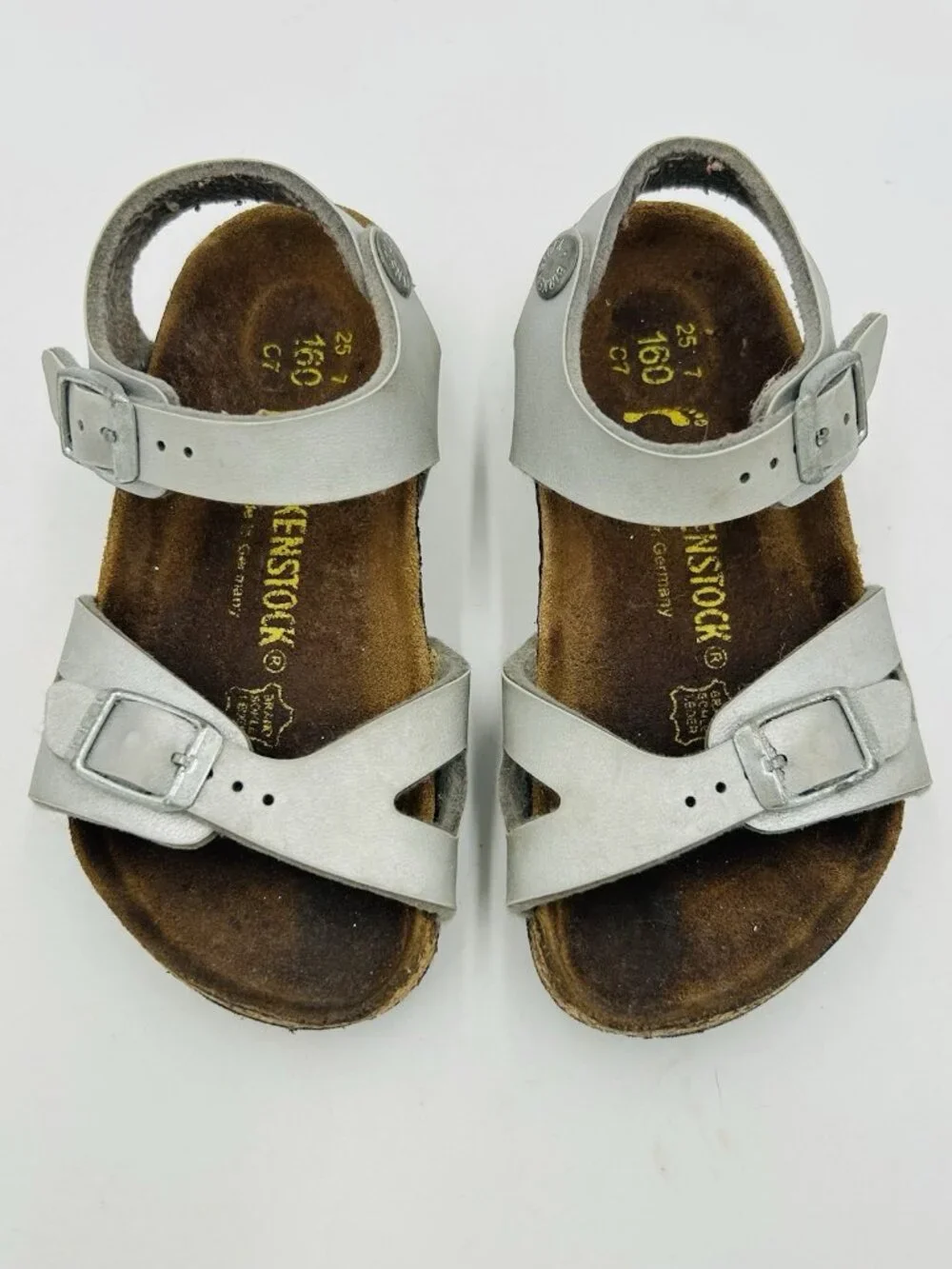Birkenstock Girls Sz 25 (Youth 7-7.5) Rio Silver Leather Sandals Heel Strap